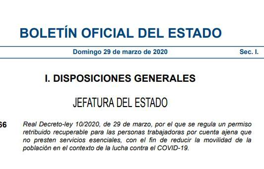 Imagen de Regulación del permiso retribuido recuperable para trabajadores de actividades no esenciales (Real Decreto) | Patricia Perdomo